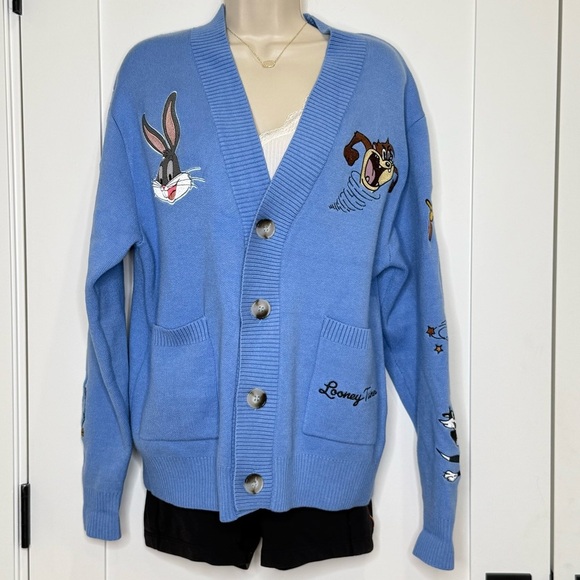 Looney Tunes X Shoe Palace Cardigan Cartoon Blue Small Y2K Vintage Kitschy Retro - Picture 1 of 10